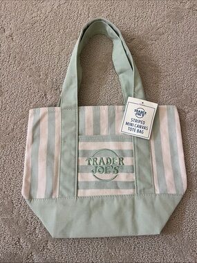 Trader Joe's Mint Green Striped Canvas Tote
